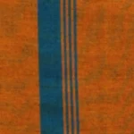 Rich mustard-colored handloom cotton sarong with a single vertical teal stripe, hanging on a rack.
