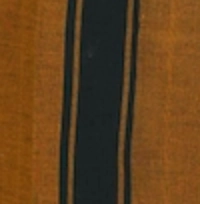 Man wearing a mustard brown handloom cotton sarong with two wide vertical black stripes.
