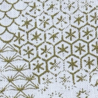 Man wearing a Cotton short sleeve shirt with an olive green geometric print, double placket, and chest pocket.