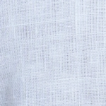 Close-up of a men's classic white linen Cuban collar short sleeve shirt with matching white buttons.