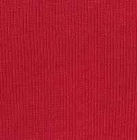 Woman wearing a crimson red cotton classic crew neck t-shirt with a tonal red embroidered logo on the chest.