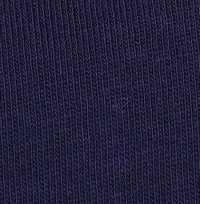 Woman wearing a navy blue cotton classic crew neck t-shirt with a tonal embroidered logo on the chest, tonal navy embroidered logo on the chest of a classic navy blue cotton t-shirt.