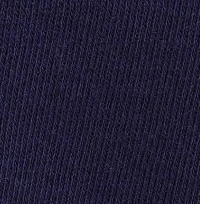 Woman wearing a navy blue cotton cropped t-shirt with a tonal navy embroidered logo on the chest.