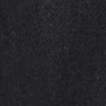 Woman wearing a charcoal brown linen-cotton blend shawl collar tunic with an empire waist and three-quarter sleeves.