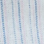 Woman wearing white and blue pinstripe linen-cotton blend drawstring lounge pants with front patch pockets.