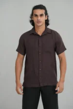 Men's short sleeve shirt in white front-facing detail view — Tropic of Linen WH0003
