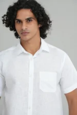 Men's short sleeve shirt in blue front view — Tropic of Linen BL0190