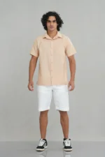 Men's short sleeve shirt in deep chocolate front view — Tropic of Linen BR0074
