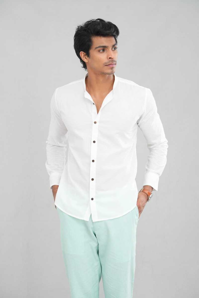 MANDARIN COLLAR SHIRT: Classic Long Sleeve Button-Down - Image 21