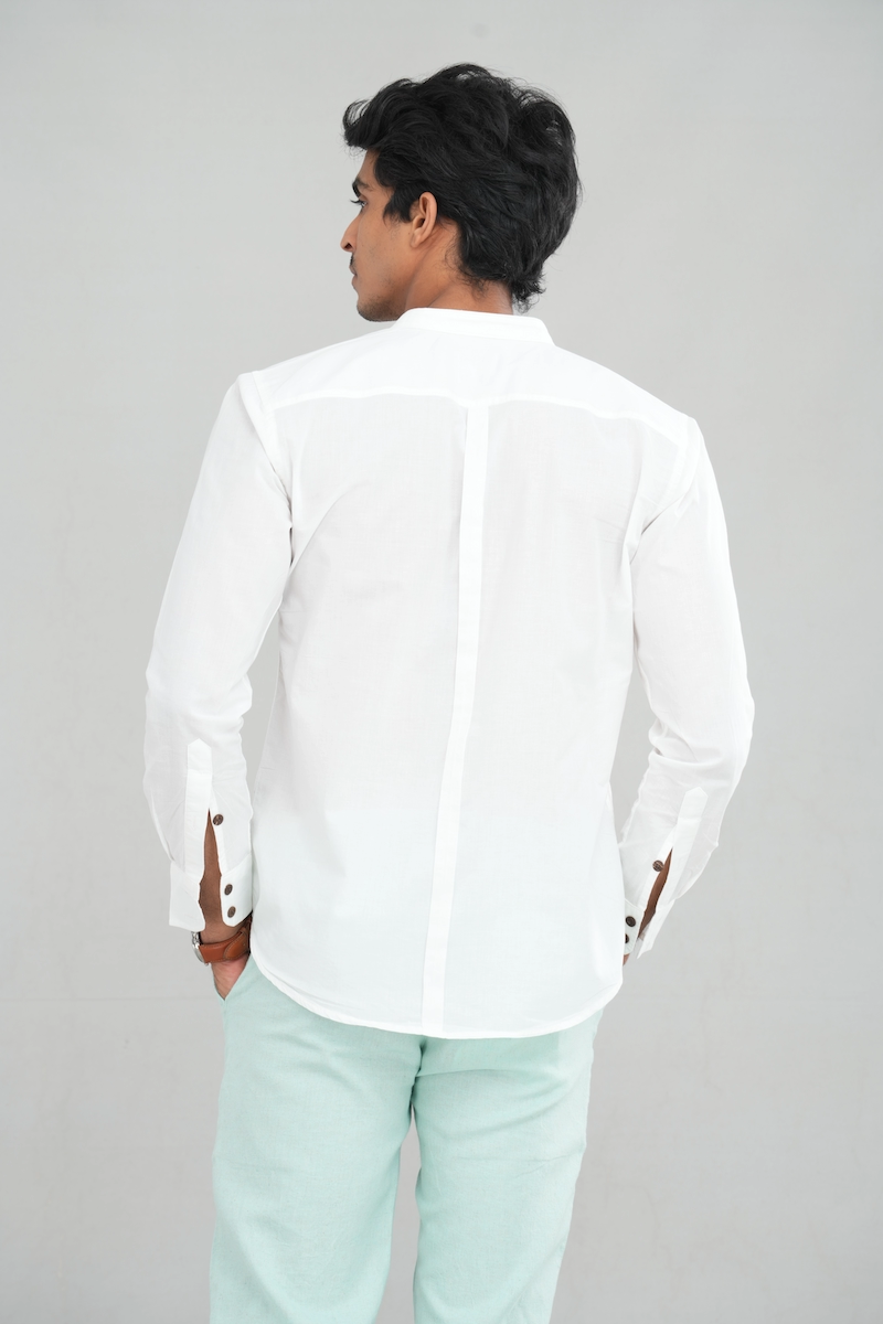 MANDARIN COLLAR SHIRT: Classic Long Sleeve Button-Down - Image 22